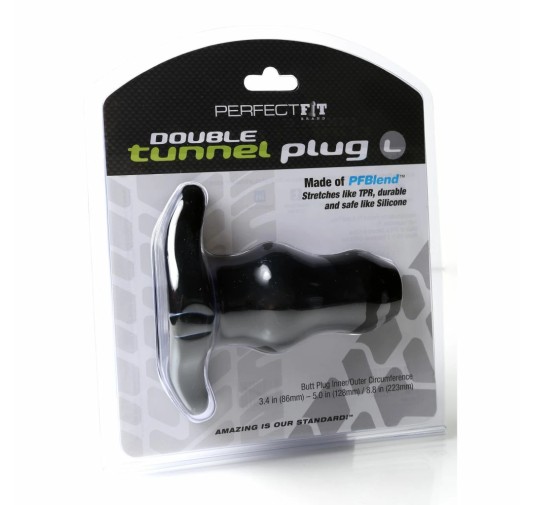 Plug analny podwójny tunel - Perfect Fit Double Tunnel Plug Large Black Czarny Duży